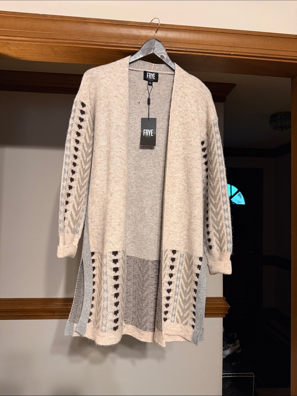 Frye Cream Open-Front Patterned Knit Cardigan
